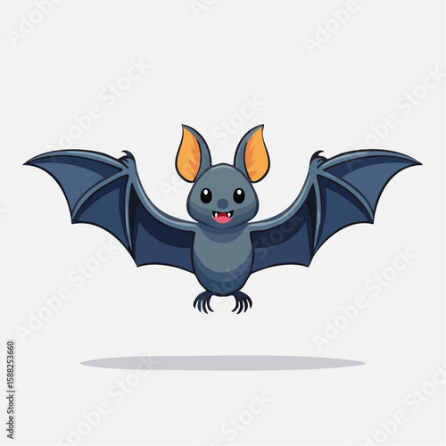 Friendly Bat Flight Icon, A cartoon bat with outstretched wings, mid-flight.