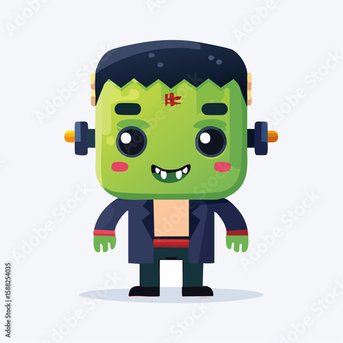 Cute Green Monster, Simplified Frankenstein Design
