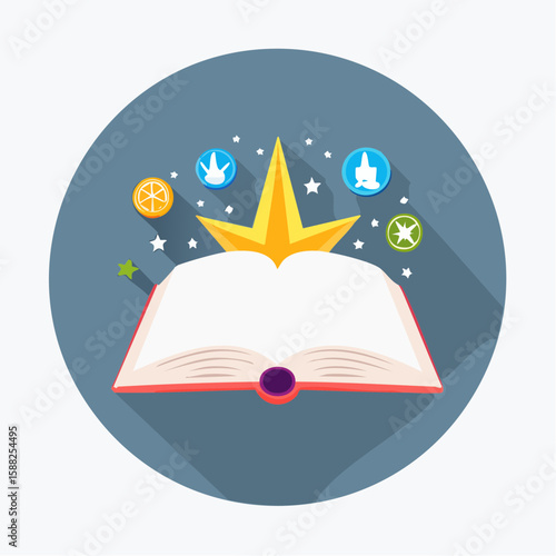 Magic Spell Book Icon, An open spell book with glowing symbols.