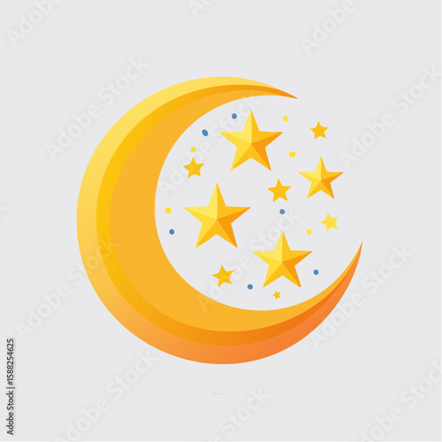 Enchanted Moon & Stars Icon, A crescent moon surrounded by twinkling stars.
