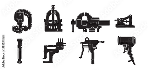 Various metal clamps vises and tools industrial