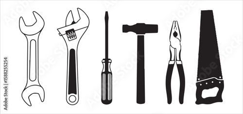 Wrenches screwdriver hammer pliers saw adjustable wrench