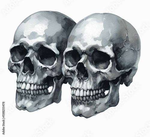 Bone Bloom Skull isolated watercolor vector illustration svg