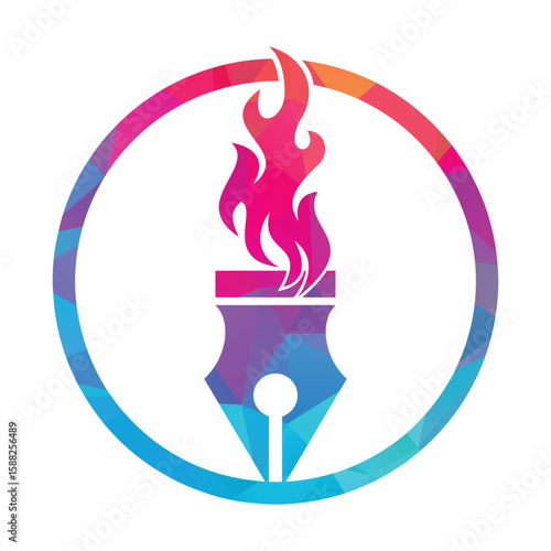 Pen fire vector logo illustration. Flaming Pen Nib Logo Vector.