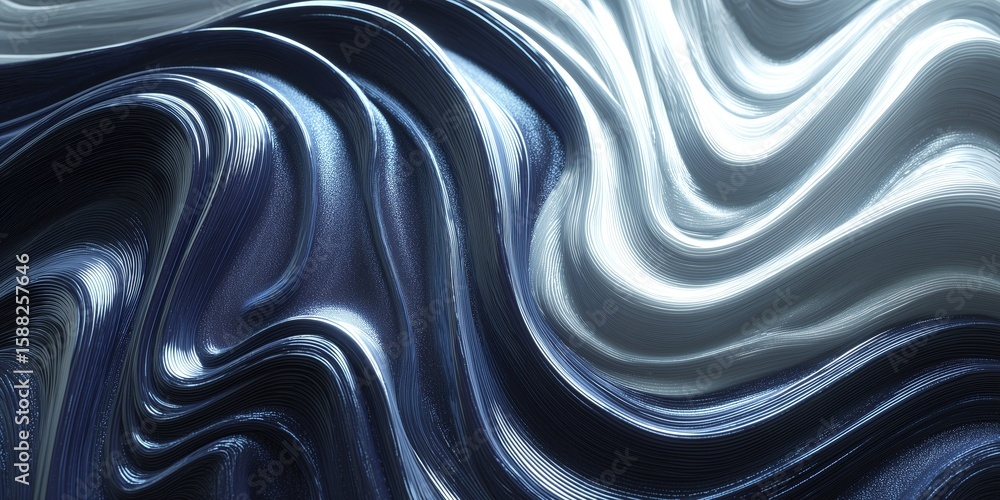 Fototapeta premium Liquid Metallic Abstract Texture with Flowing Glossy Waves