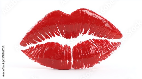 Glossy red kiss mark with vibrant lip impressions against a clean background showcasing a bold beauty statement