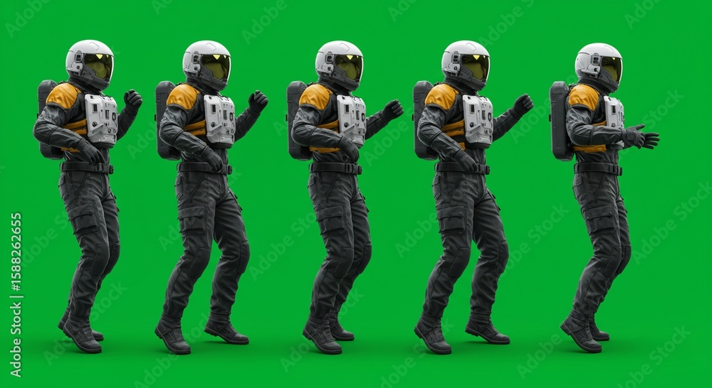 Naklejka premium Animated space suit dancers against green screen