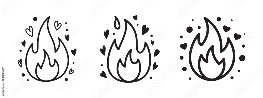 Obraz premium Simple black and white fire symbol with heart accents. Hand drawn vector illustration