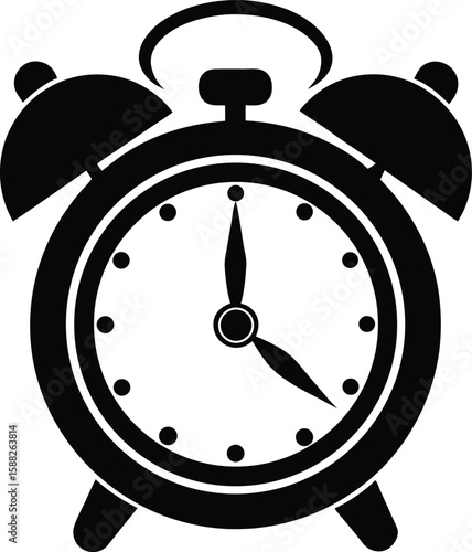 Trendy Black Silhouette of Alarm Clock with Bells