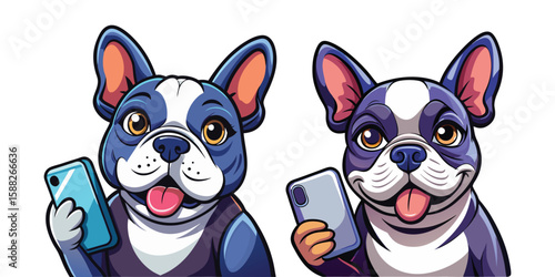 Cute French Bulldog Taking Selfie with Phone, Pouty Lips and Wink Vector Illustration, Playful Pet Portrait, Modern Digital Art for Social Media and Merchandise Design