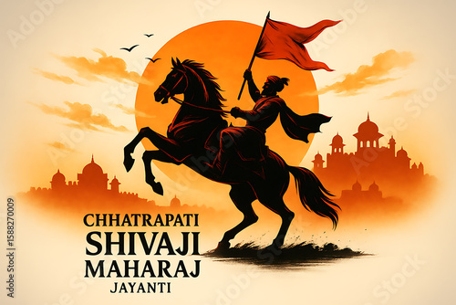 Majestic Warrior Shivaji Maharaj on Horseback at Sunrise