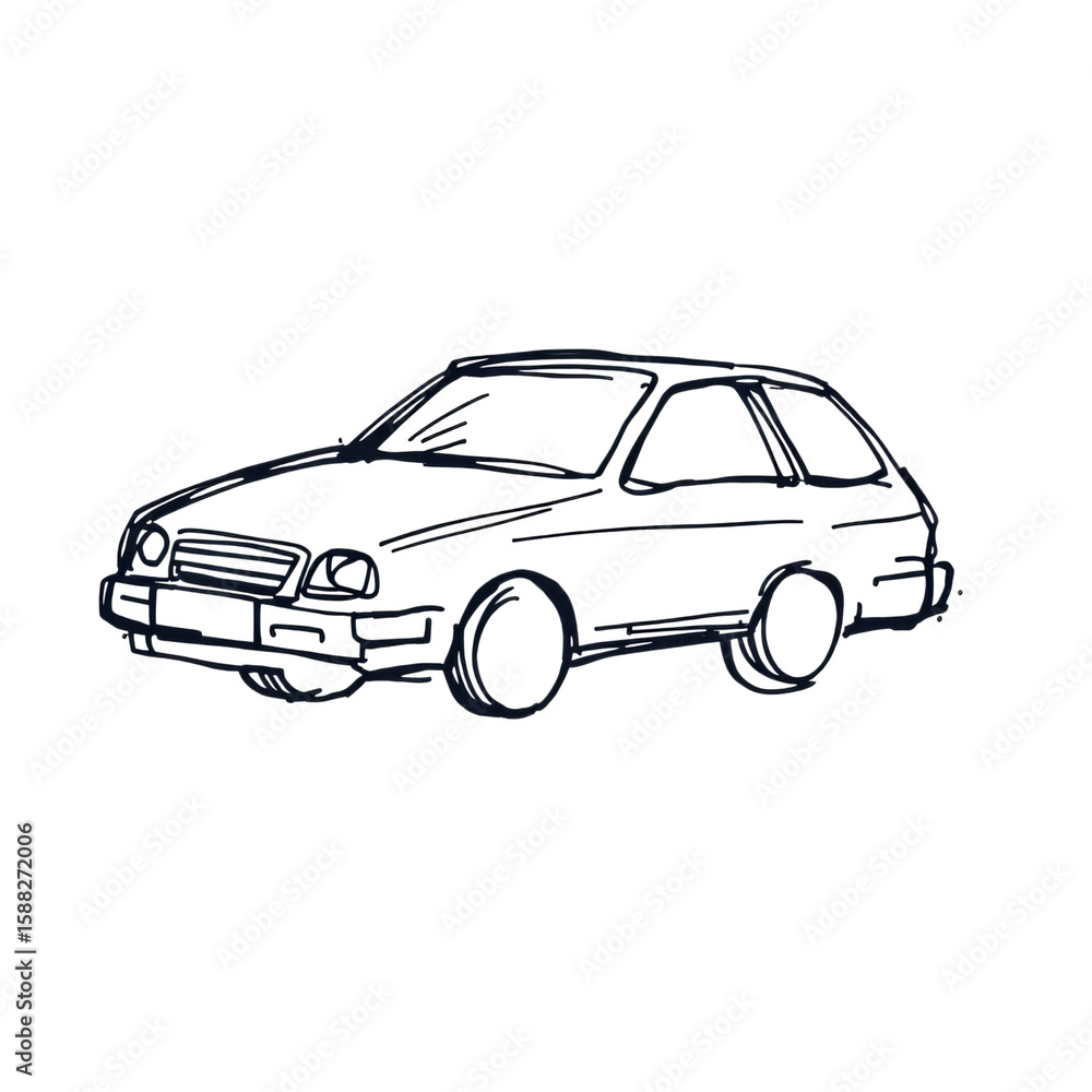 Naklejka premium Simple Outline Drawing of a Hatchback Automobile with a Black Background