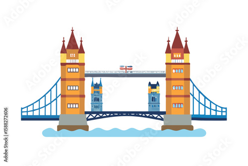 Stylized illustration of london s iconic tower bridge with union jack flag