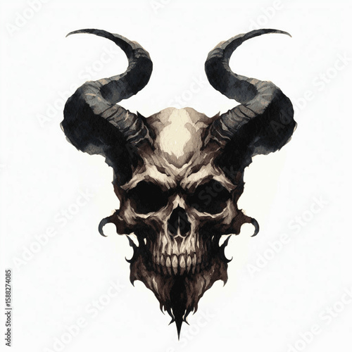 Malice Grin Demon Skull isolated watercolor vector illustration svg