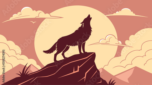 Wolf Silhouette on Mountain at Sunset