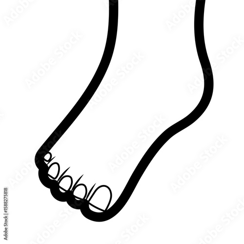 Human foot isolated element in black and white. Outline leg vector illustration in cartoon style. Learning body parts for kids