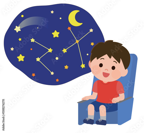 プラネタリウムを鑑賞する男の子　イラスト