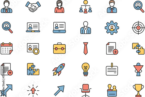 Collection of various business and job related icons on a white background view