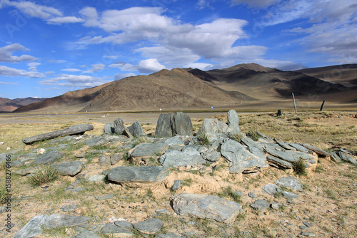Kurgans found in the rural areas of Tolbo, Mongolia. The kurgans date back to the Gokturk period.