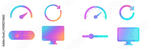 Colorful gradient icons representing speed, refresh, and display adjustments in a modern digital interface
