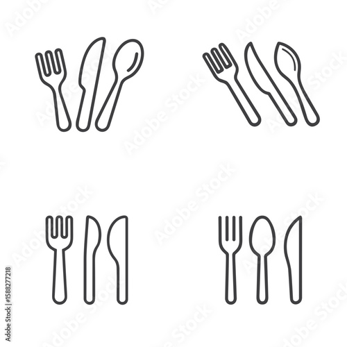 Plastic cutlery icon set for blogs, websites, clipart, kitchenware, disposable tableware, food service, educational and awareness materials