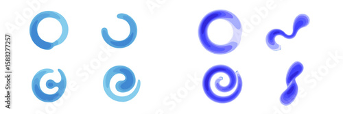 Abstract blue and purple swirl designs on a white background showcasing fluid shapes and motion