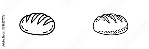 Artistic drawing of two different types of bread loaves side by side on white background