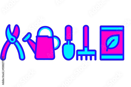 Gardening tools and equipment arranged in a vibrant layout for gardening enthusiasts at home and in community gardens