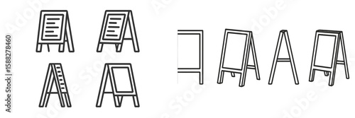 Various styles of display boards arranged in a creative layout for outdoor promotions