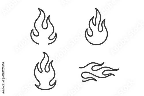 Unique designs of flame symbols in a minimalist style showcasing various shapes and forms for artistic inspiration