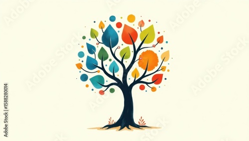 Colorful tree design with vibrant leaves.