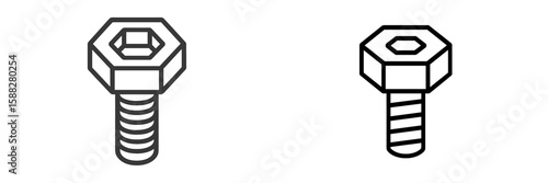Different designs of hex bolts shown with detailed outlines and threading for visual comparison and study purposes