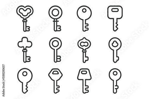 Various key designs showcasing different shapes and styles in a simple layout