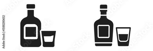 High-quality black and white alcohol bottle and glass design suitable for various graphic projects