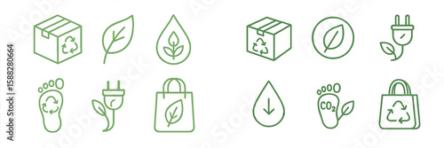 Green icons representing sustainability concepts related to recycling, energy, and eco-friendly practices