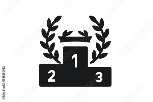 Winners podium with laurel wreath celebrating achievements in sports competition during a sunny day