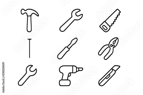 Various tools displayed on a white background showcasing essentials for DIY projects and repairs