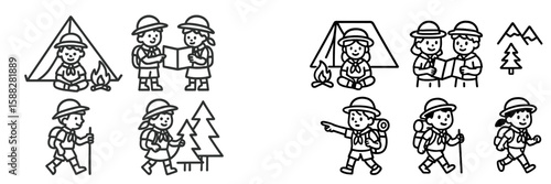 Children enjoying outdoor camping activities in nature scouting together during daytime