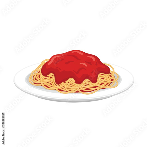 A plate of spaghetti with a rich tomato sauce, ready to be eaten.