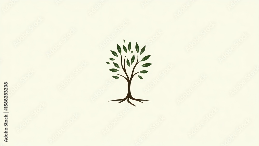 Obraz premium Simple illustration of a tree with roots and leaves.
