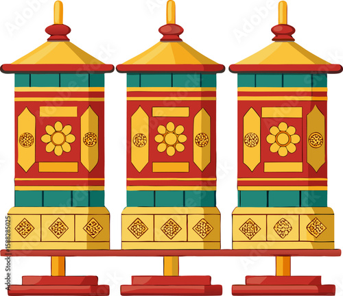   Tibetan Prayer Wheel Vector Collection