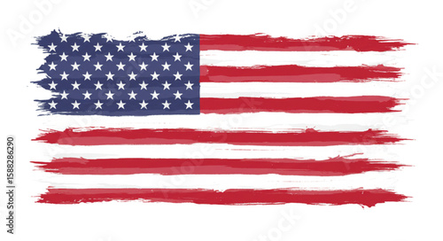 Distressed american flag with brush stroke effect and star spangled banner design on a white backdrop