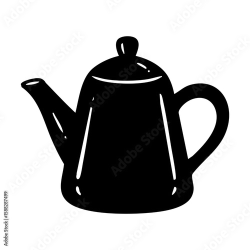 A black silhouette of a teapot on a white background hand drawing vector illustration