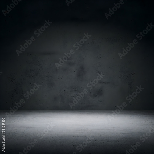 An empty dark stage or studio with a single spotlight. A minimalist background for presentations and focus concepts.