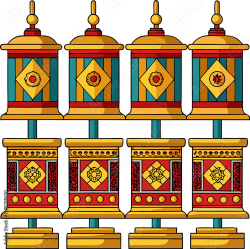   Tibetan Prayer Wheel Vector Collection