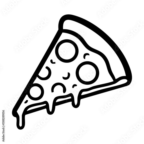 Black and white line drawing of a slice of pizza hand drawing vector illustration