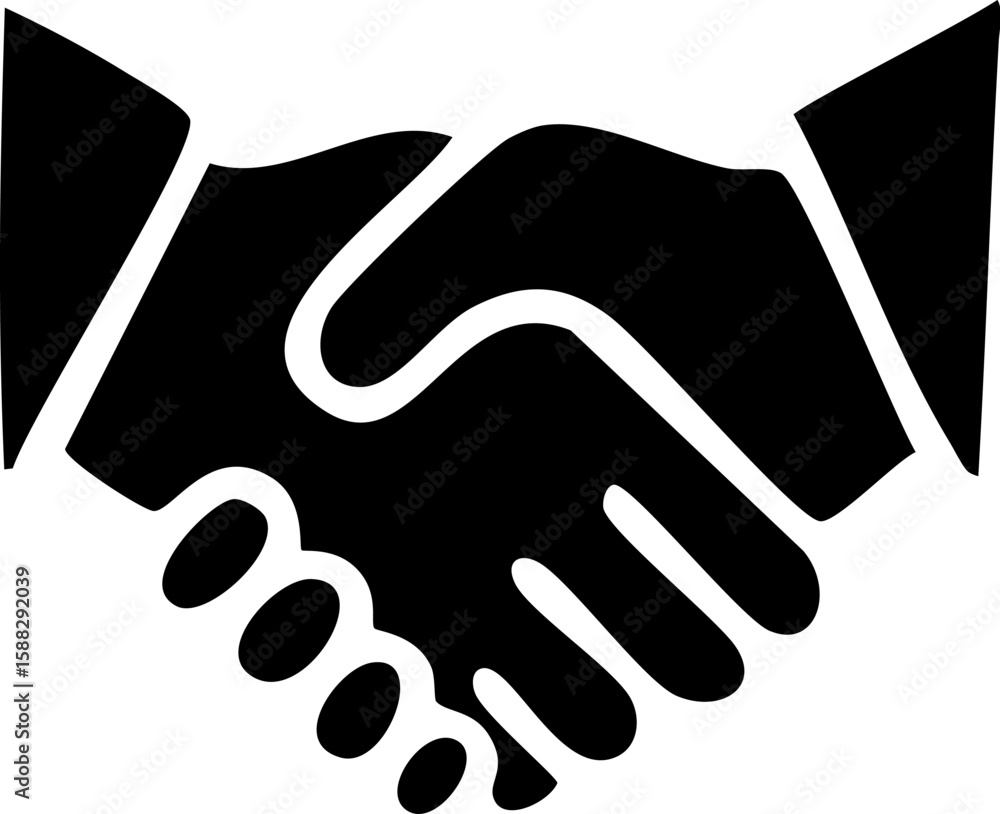 Obraz premium Bold black silhouette icon of a firm handshake a graphic symbol of agreement and partnership.