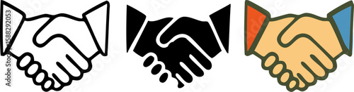 Handshake icon set with outline solid black and colored variations for business.