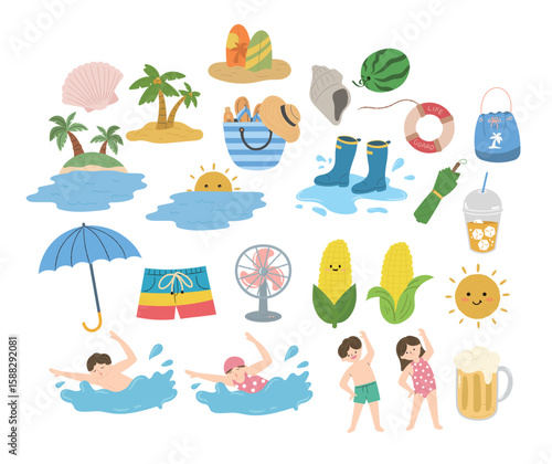 귀여운 여름 요소 손그림 일러스트