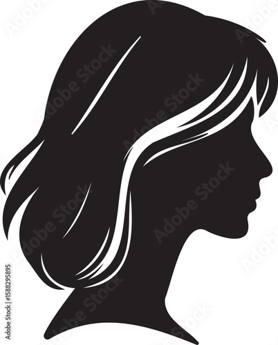 Elegant Female Face Silhouette, Black on White, Minimal Portrait